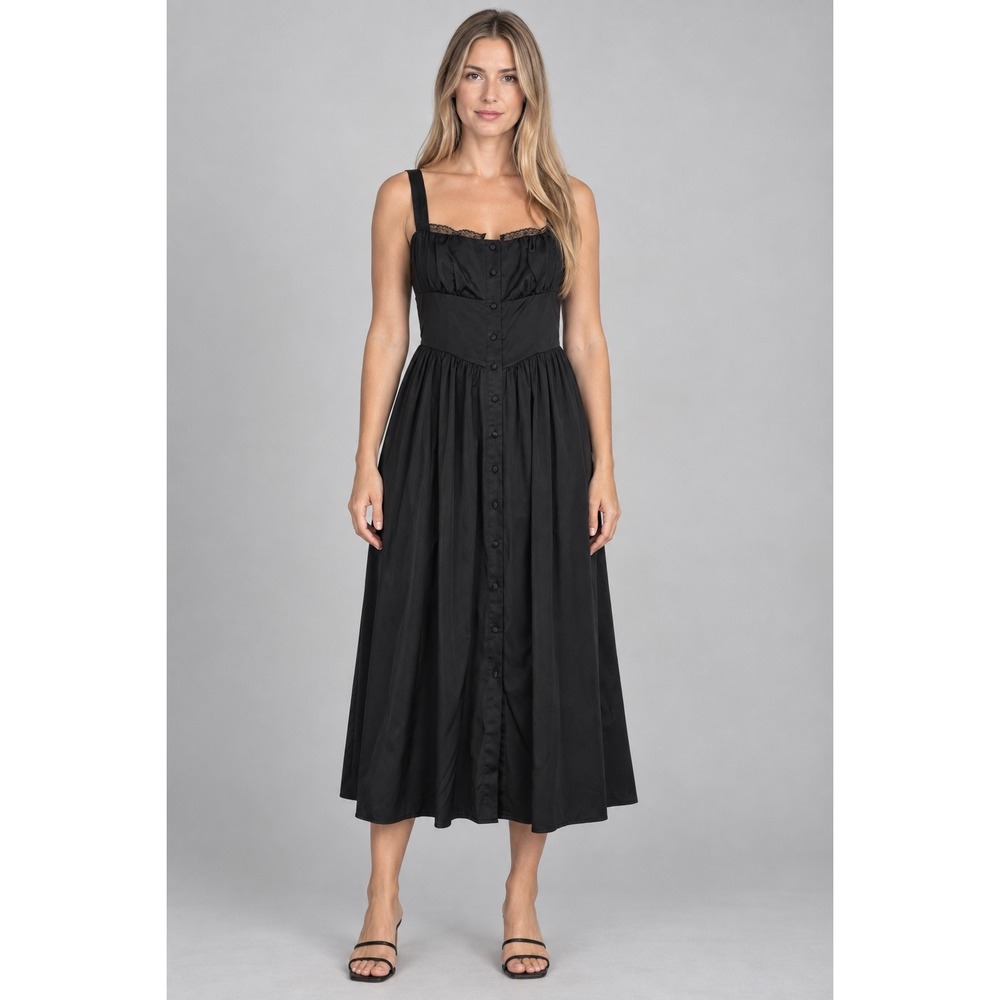 RIHOAS Square Neck Lace Cami Midi Dress Womens Large Black Whimsigoth Bustier